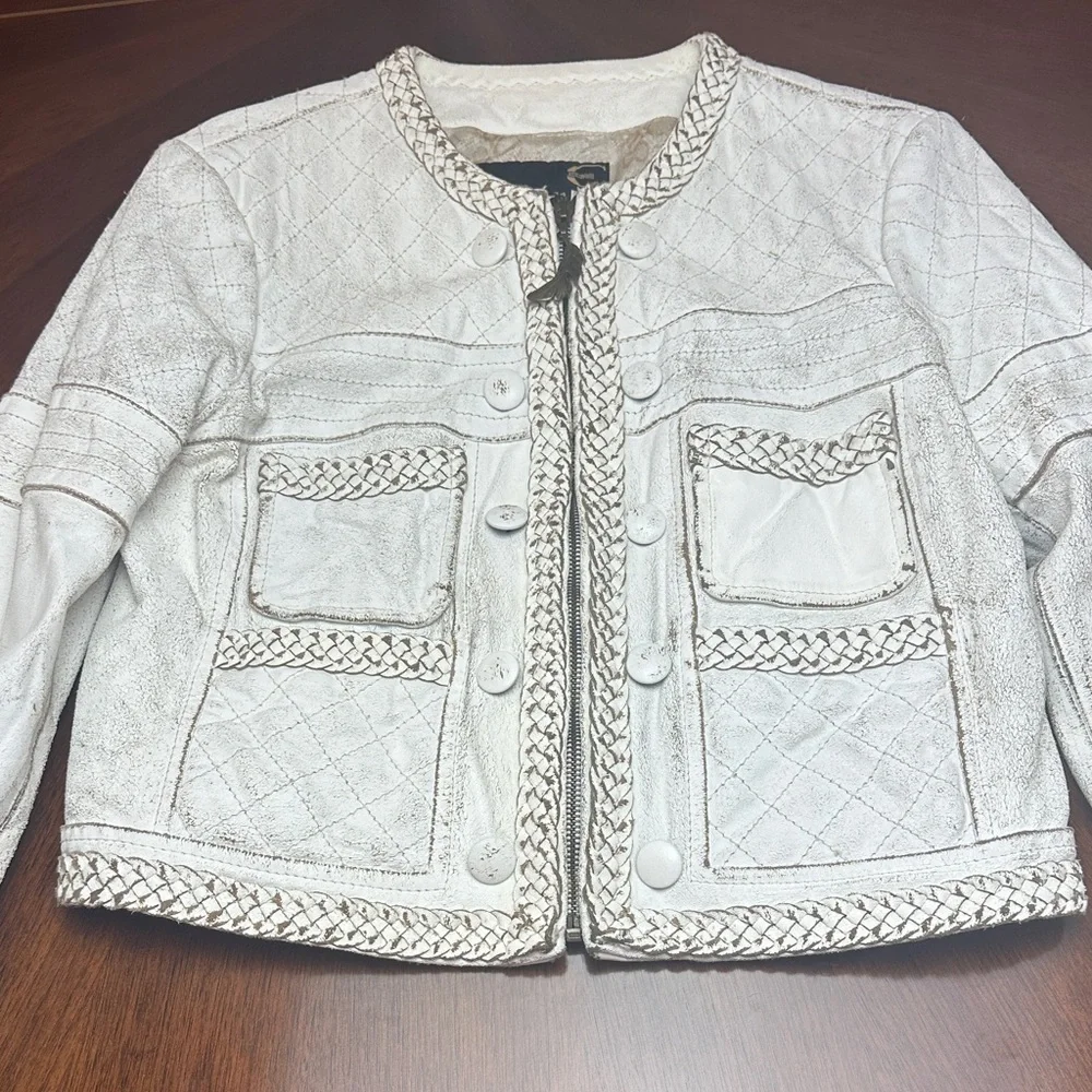 Just Cavalli Genuine Leather Quilted Jacket with Braided Trim – Luxury Designer - Picture 3 of 16
